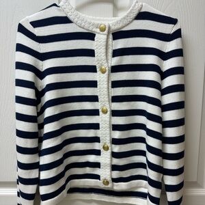 J. Crew Navy and White Striped Cardigan